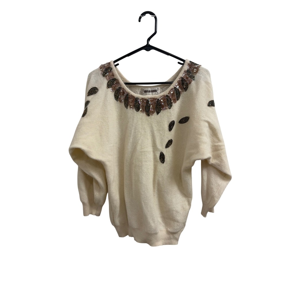 Sweater Beaded Vintage Coquette Emilio Rossi S Cream‎ Angora Lambswool Blend
